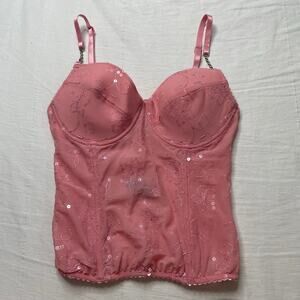 Pink Sequin Floral Corset Top Size 36B Women's